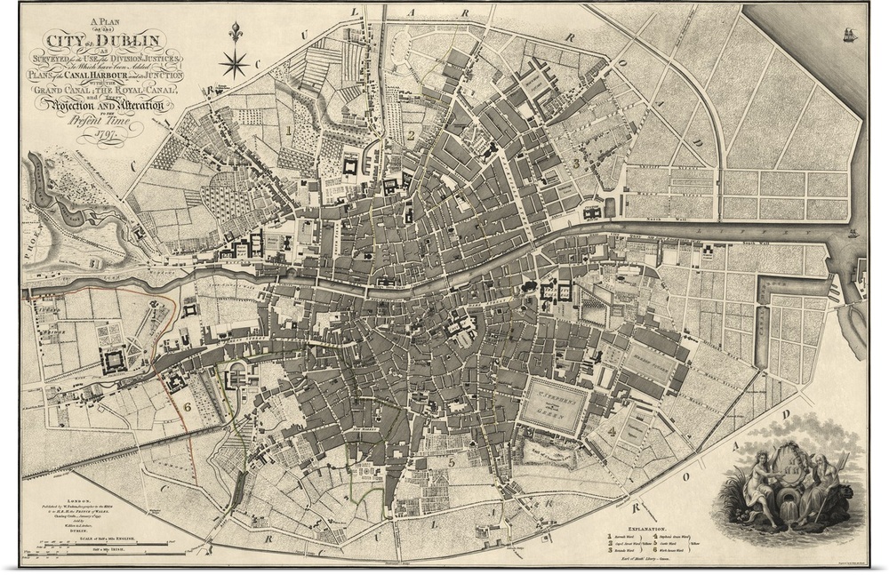 Poster Print Wall Art entitled Antique Map of Dublin, 1797 Poster Print Wall Art entitled Antique Map of Dublin, 1797