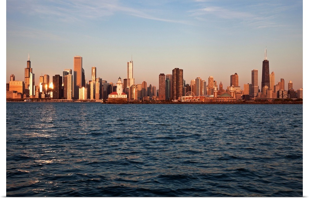 "USA, Illinois, Chicago, City skyline over Lake Michigan" Poster Print