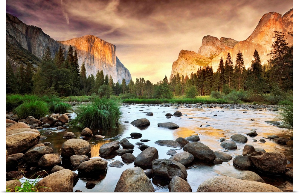 Poster Print Wall Art entitled Valley at sunset, Yosemite. Poster Print Wall Art entitled Valley at sunset, Yosemite.