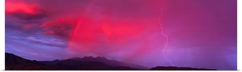 Poster Print Wall Art entitled Sunset With Lightning And Rainbow Four Peaks Poster Print Wall Art entitled Sunset With Lightning And Rainbow Four Peaks