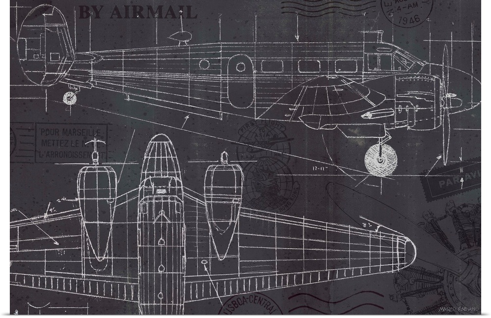 Details About Poster Print Wall Art Entitled Plane Blueprint I