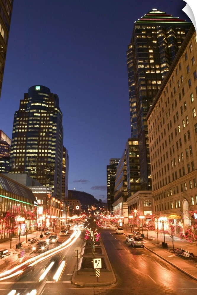 Quebec Montreal Avenue Mcgill College With Christmas Decorations