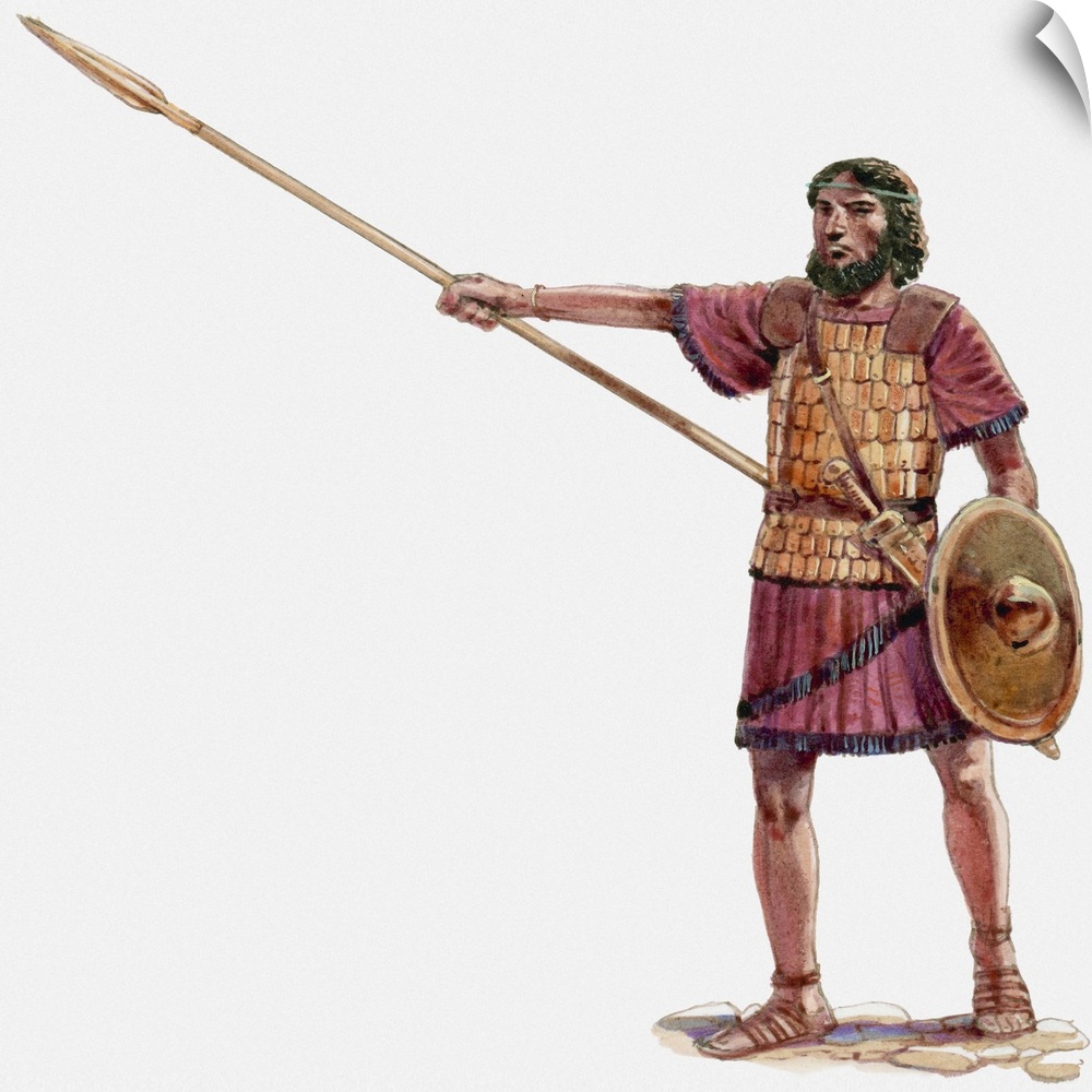 Wall Decal entitled Illustration of Joshua holding javelin at Battle of Ai, Book Wall Decal entitled Illustration of Joshua holding javelin at Battle of Ai, Book