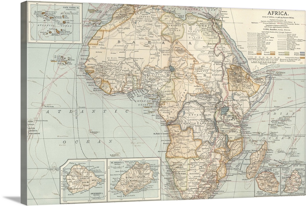 Africa - Vintage Map Canvas Art Print Africa - Vintage Map Canvas Art Print