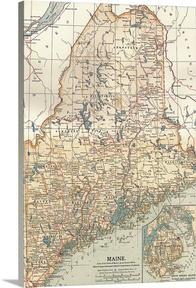 Solid-Faced Canvas drucken wand kunst entitled Maine - jahrgang Map Solid-Faced Canvas drucken wand kunst entitled Maine - jahrgang Map