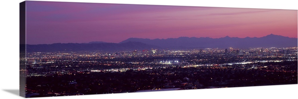 Solid-Faced Canvas Print Wall Art entitled Cityscape at sunset Phoenix ...