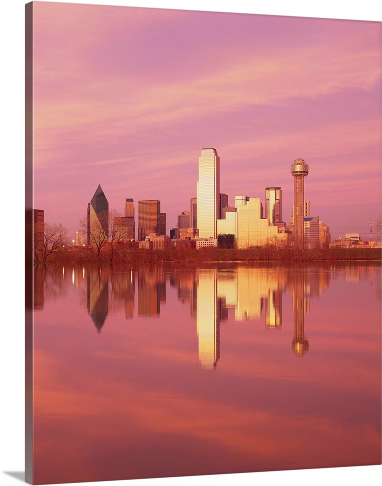 Solid-Faced Canvas Print Wall Art entitled Reflection of buildings on water, Solid-Faced Canvas Print Wall Art entitled Reflection of buildings on water,