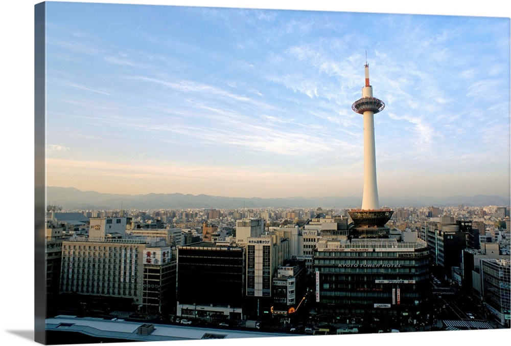 Large Solid-Faced Canvas Print Wall Art Print 36 x 24 entitled Kyoto tower and city skyline, Kyoto, Japan, Asia