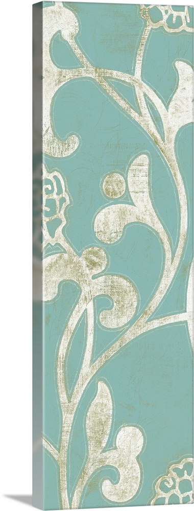Gallery-Wrapped Canvas entitled 2-Up Teal Vine I.  Multiple sizes available.  Primary colors within this image include Black White.  Made in the USA.  All products come with a 365 day workmanship guarantee.  Archival-quality UV-resistant inks.  Museum-quality artist-grade canvas mounted on sturdy wooden stretcher bars 1.5 thick.  Comes ready to hang.  Canvas is acid-free and 20 millimeters thick.