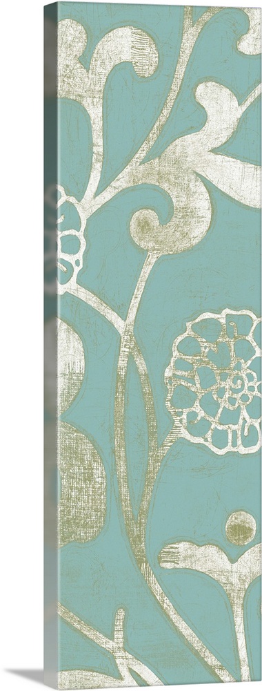 Gallery-Wrapped Canvas entitled 2-Up Teal Vine II.  Multiple sizes available.  Primary colors within this image include Black Light Gray White.  Made in the USA.  All products come with a 365 day workmanship guarantee.  Archival-quality UV-resistant inks.  Canvas is acid-free and 20 millimeters thick.  Canvas frames are built with farmed or reclaimed domestic pine or poplar wood.